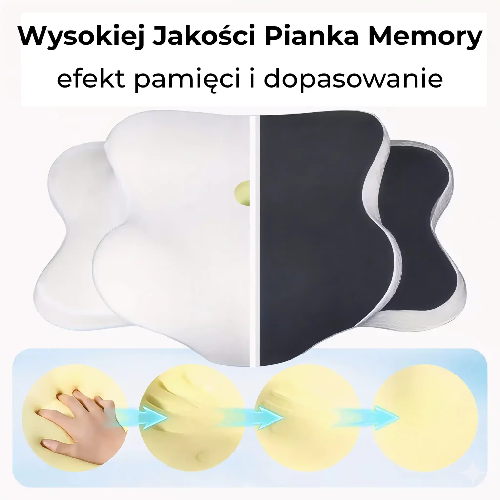 Poduszka ErgoSen Solid z wysokiej jakości pianki memory - efekt pamięci kształtu i idealne dopasowanie.